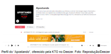 Perfil apostando da KTO no Deezer
